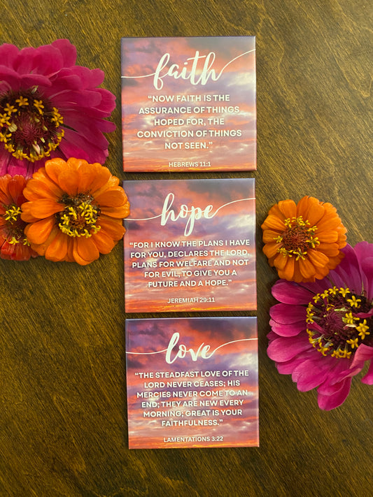 "Faith, Hope & Love" Set of 3 Magnets