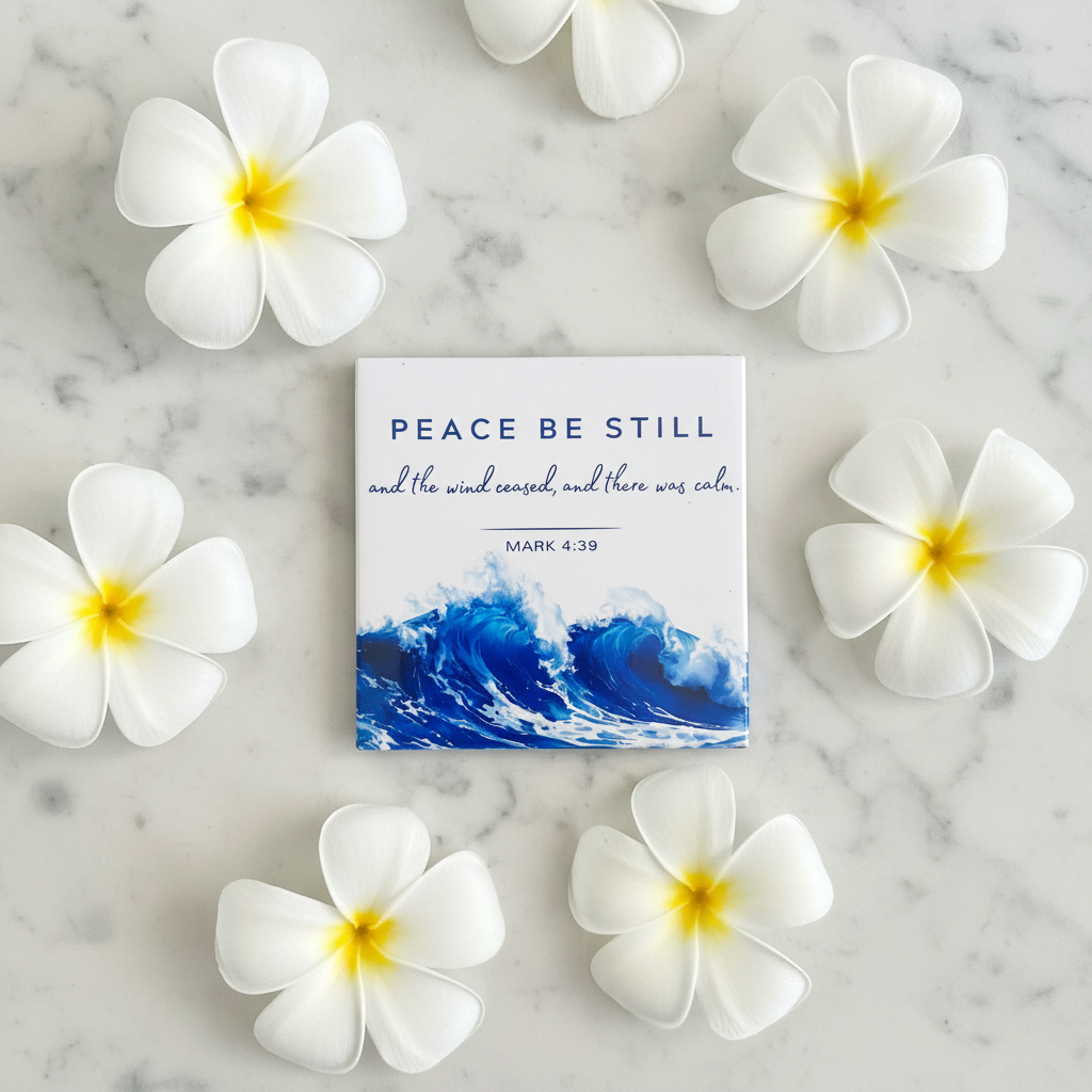 Peace Be Still magnet on marble