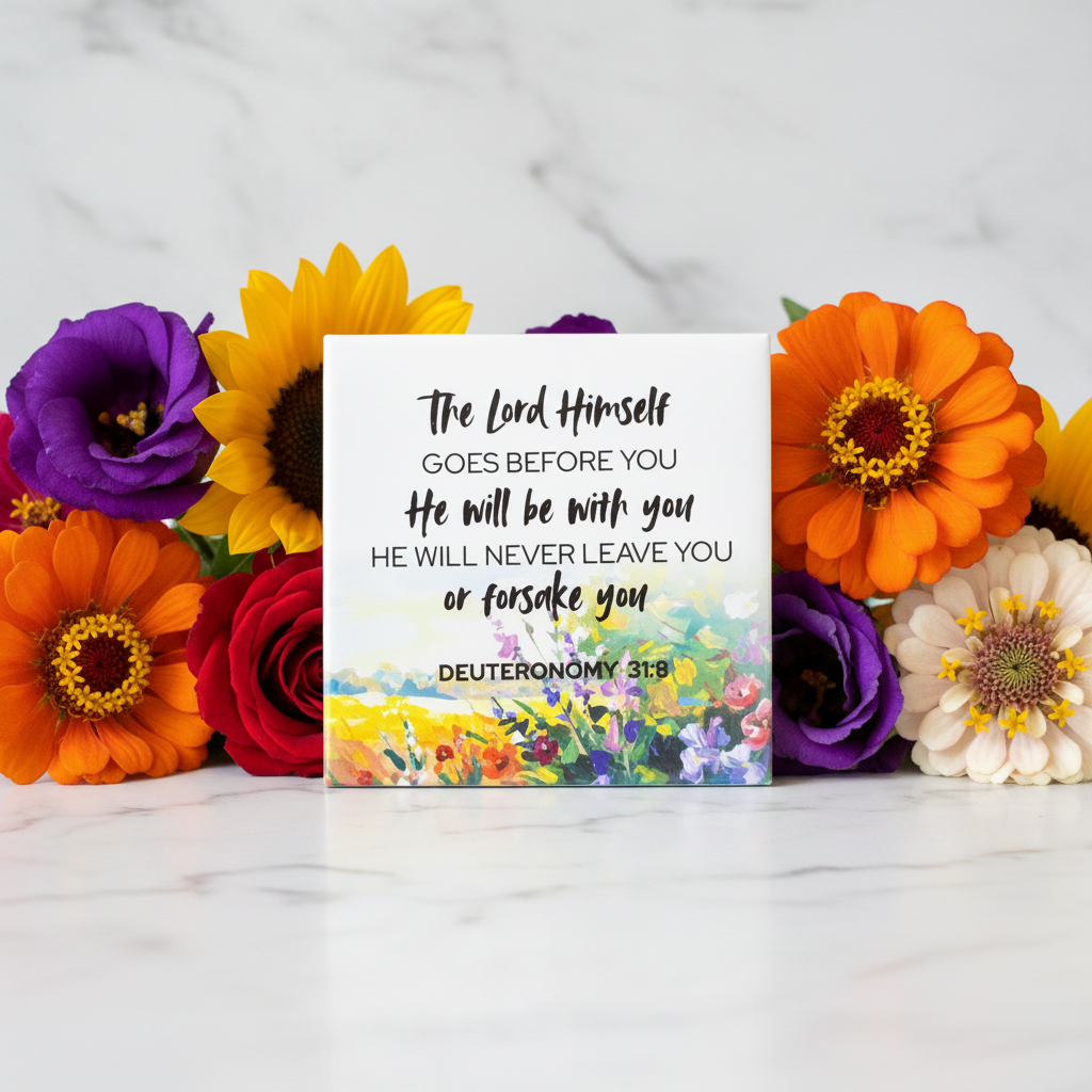 Rest magnet Deuteronomy 31:8 bigger with side flowers