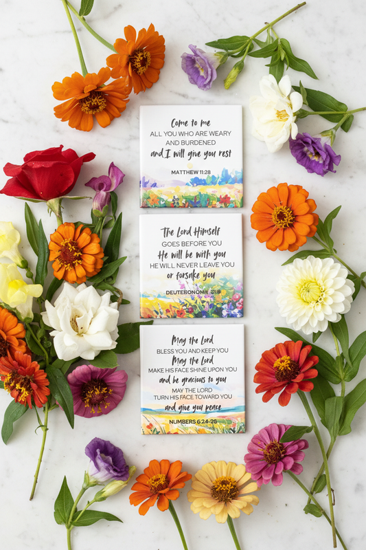Rest set all 3 magnets on marble with random flowers